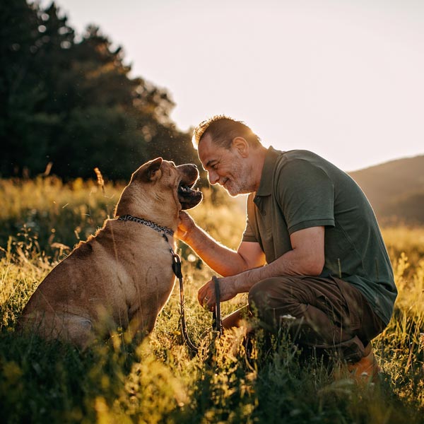 middle aged man with dog