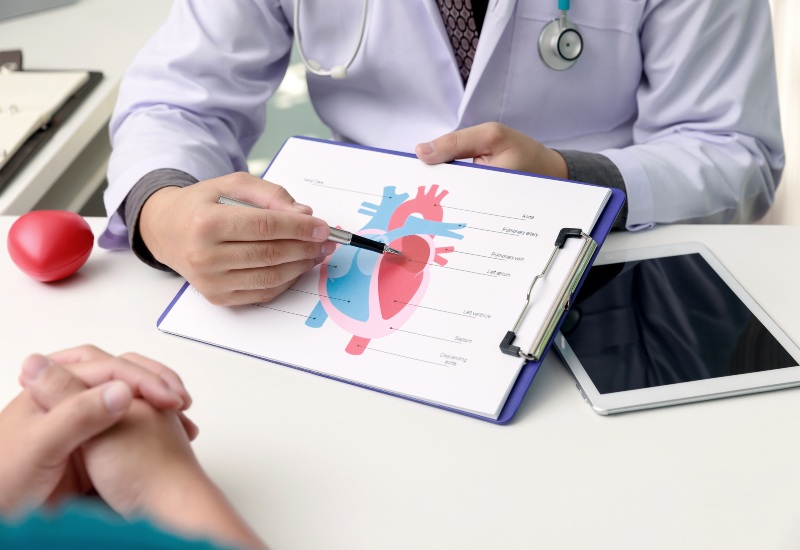 Cardiologist shares the finding with a heart diagram to patient in Sun City, Glendale, & Peoria, AZ